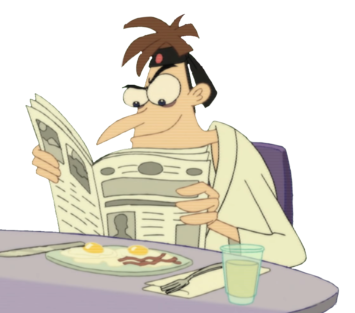 Dr Doofenshmirtz reading a newspaper