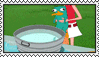 Stamp of Candace trying to give Perry a bath; gif